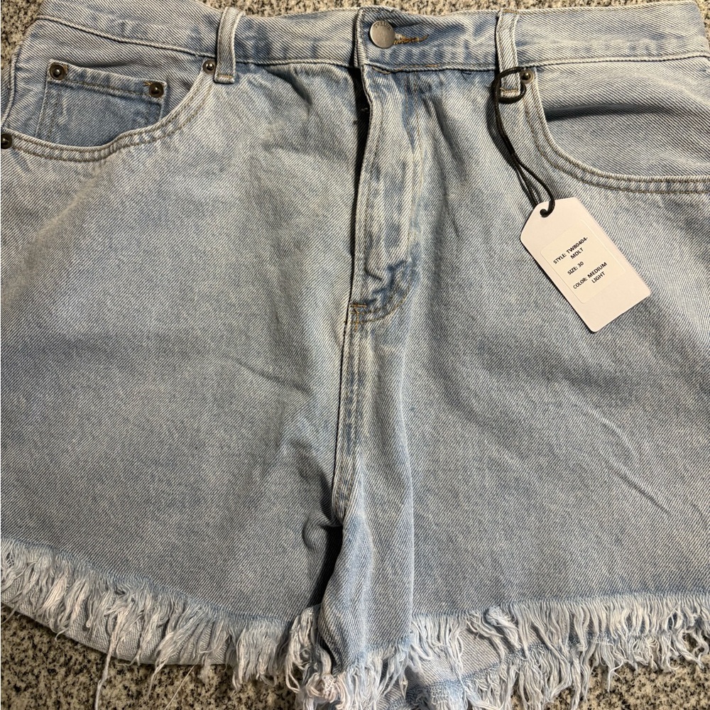 Casual Light Blue Frayed Hem Jean Shorts